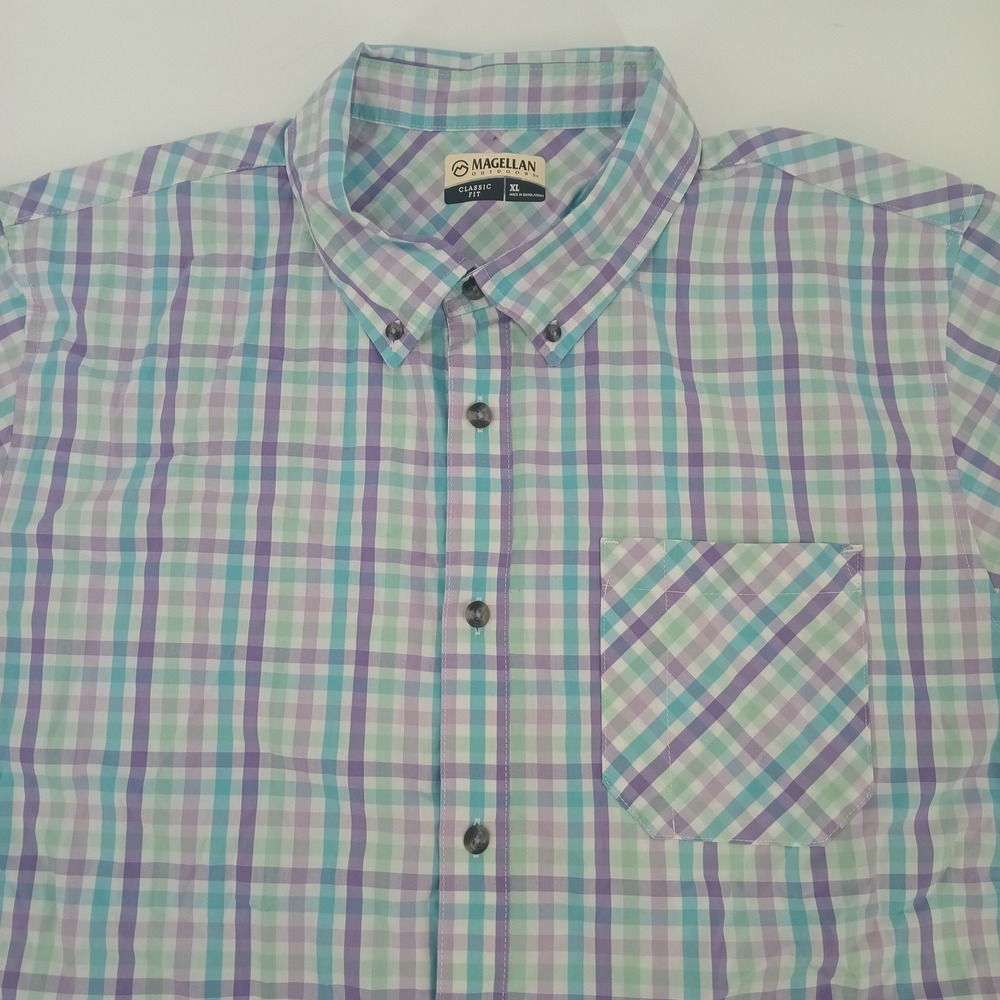 Tailored Magellan Outdoors Summerville Plaid Shirt Mens XL Purple Teal S/S
